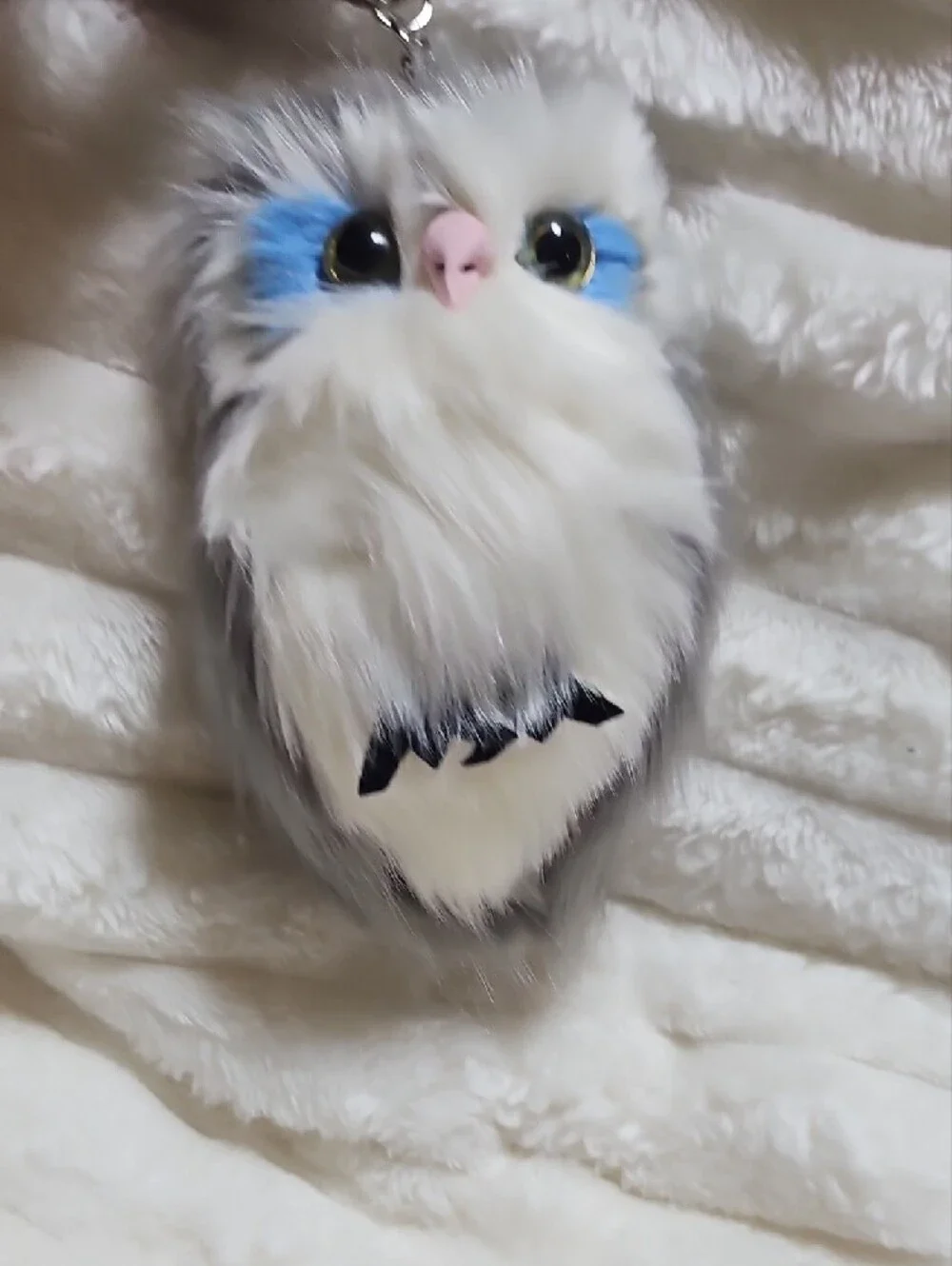 Plush Owl Keychain with Blue Eye Accents. NWOT